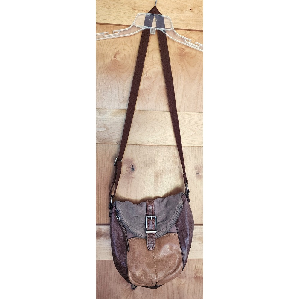 The Sak Brown Leather Patchwork Adjustable Strap Crossbody Purse Bag Boho Hippie - Picture 2 of 11